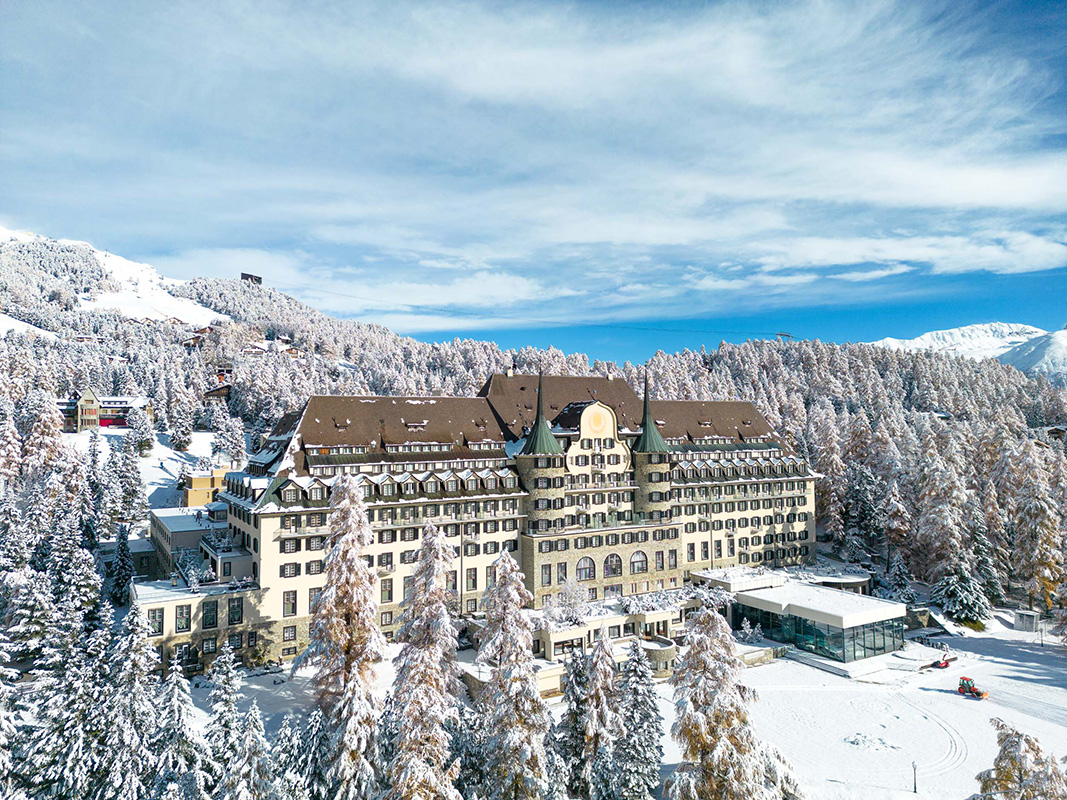 snowy landscape with hotel