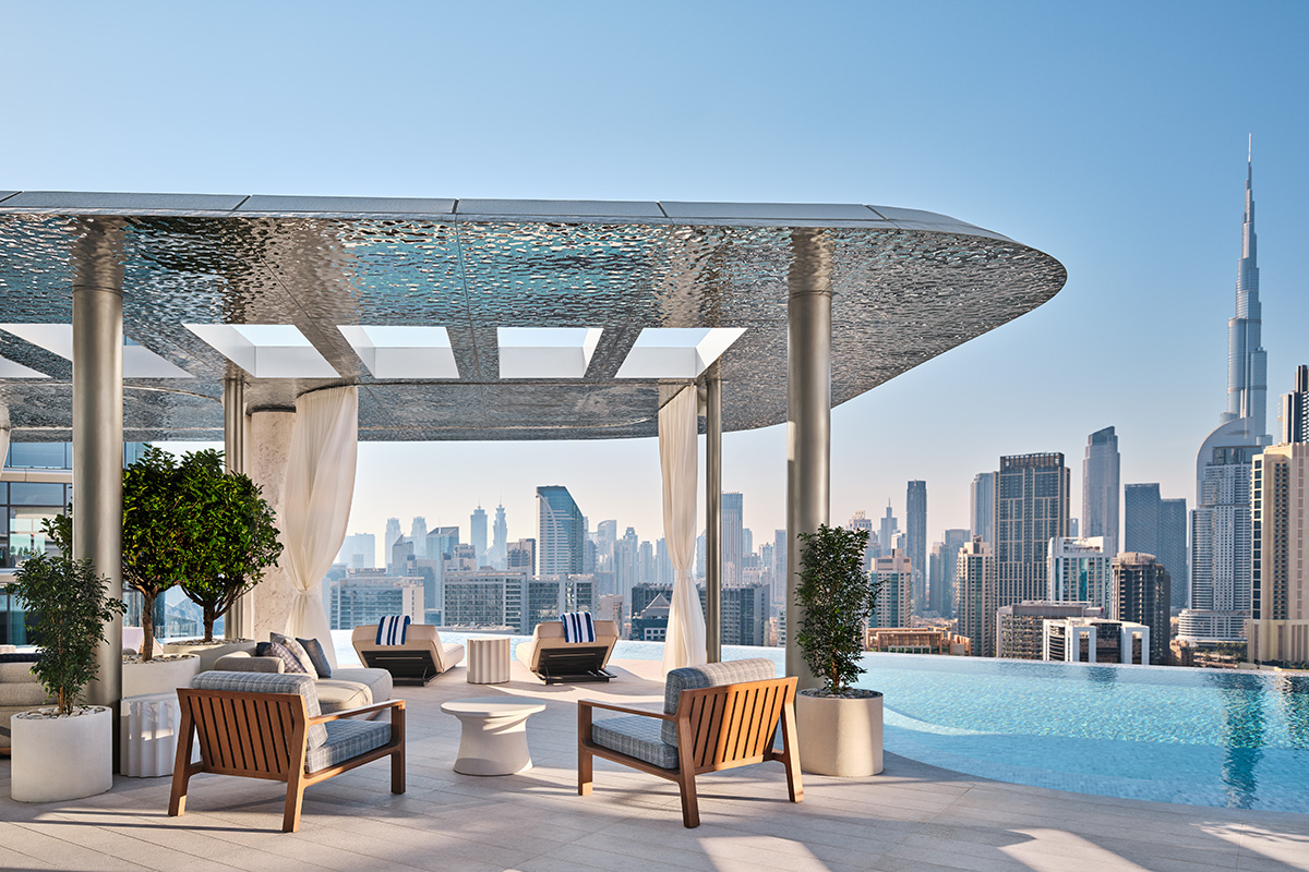 rooftop pool with view of dubai