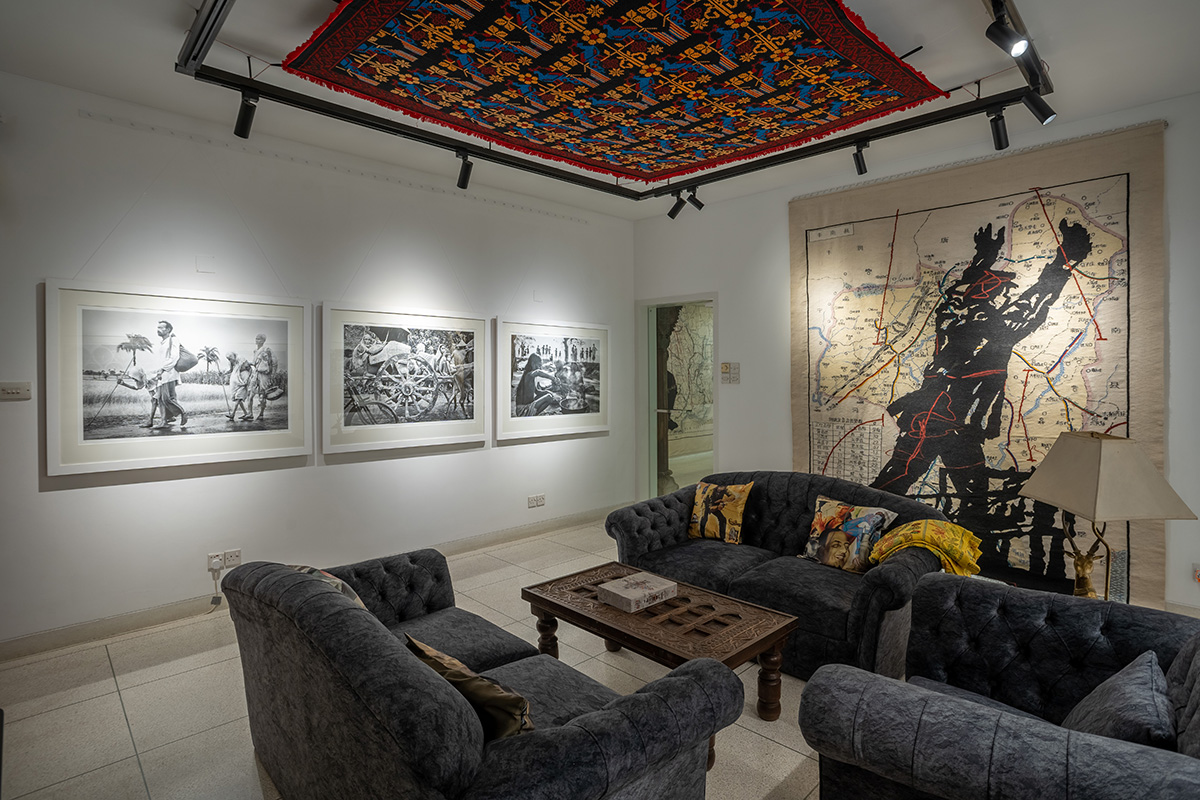 sofas in room with art on walls