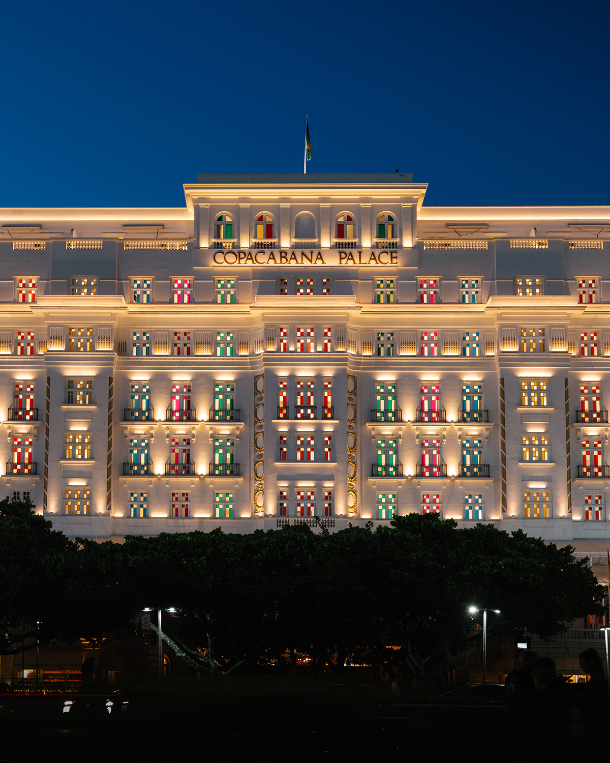 white building night time lit up